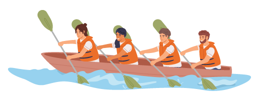 Four people rowing in a boat