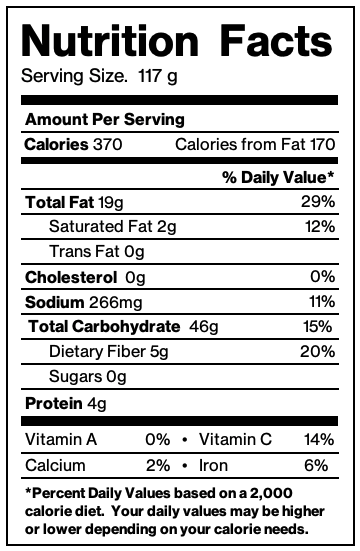 Nutrition facts label for french fries